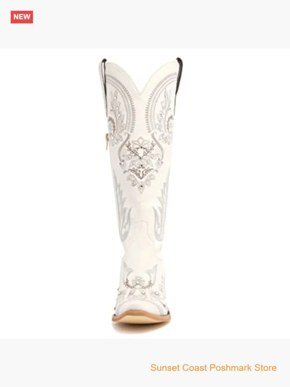 Embroidered Rhinestone Cowboy Boots Knee High Cowgirl Pointed Toe Chunky Heel - Picture 4 of 7